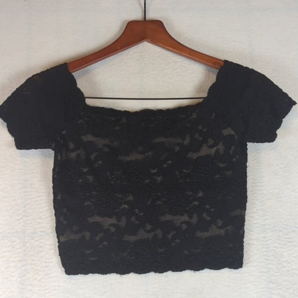 💜5 for $15💜Black Lace‎ Womens Stretch Whimsigoth Elegant Cropped Top Size S